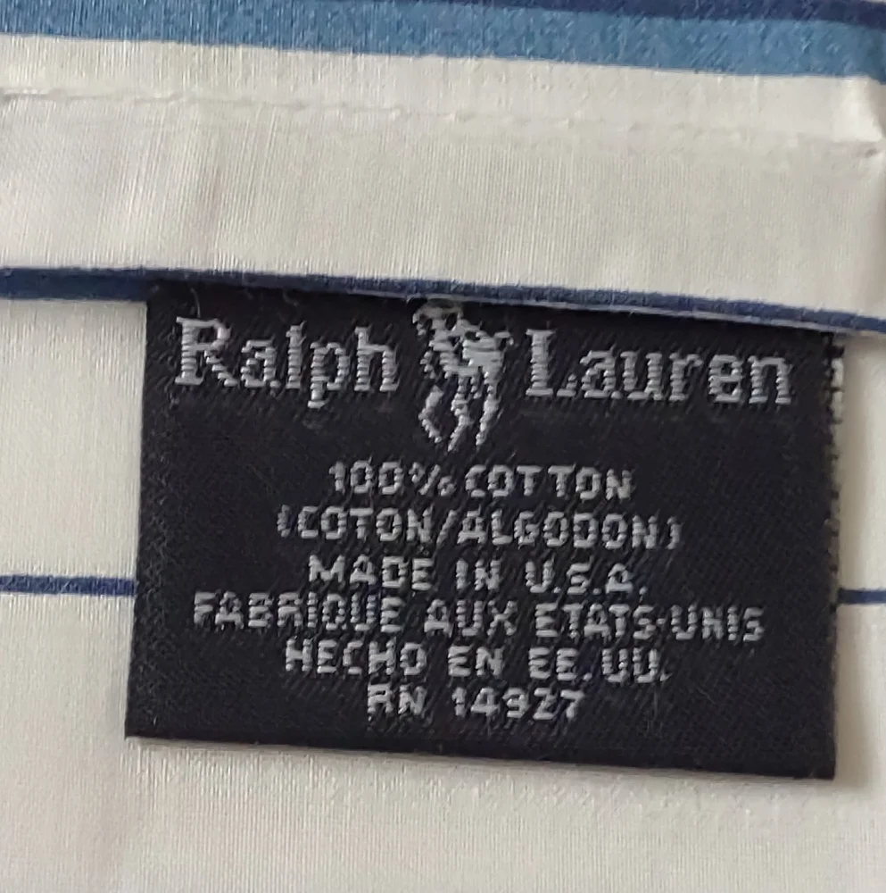 New 🆕 Ralph Lauren Blue White Porcelain Medallion Striped Cotton Flat Sheet